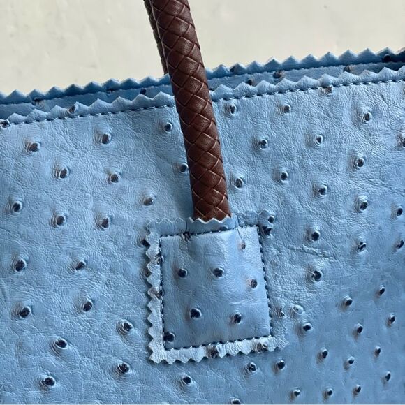 Milan Chiva Tote Bag Large Ostrich Shoulder Handbags Top Handle Zipper Blue - Picture 14 of 15